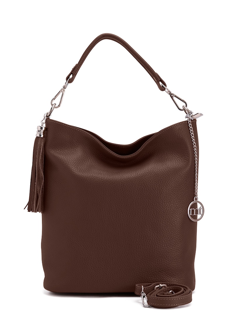 Geanta hobo din piele cu accesoriu cu canaf Sabaudia - Maro cognac