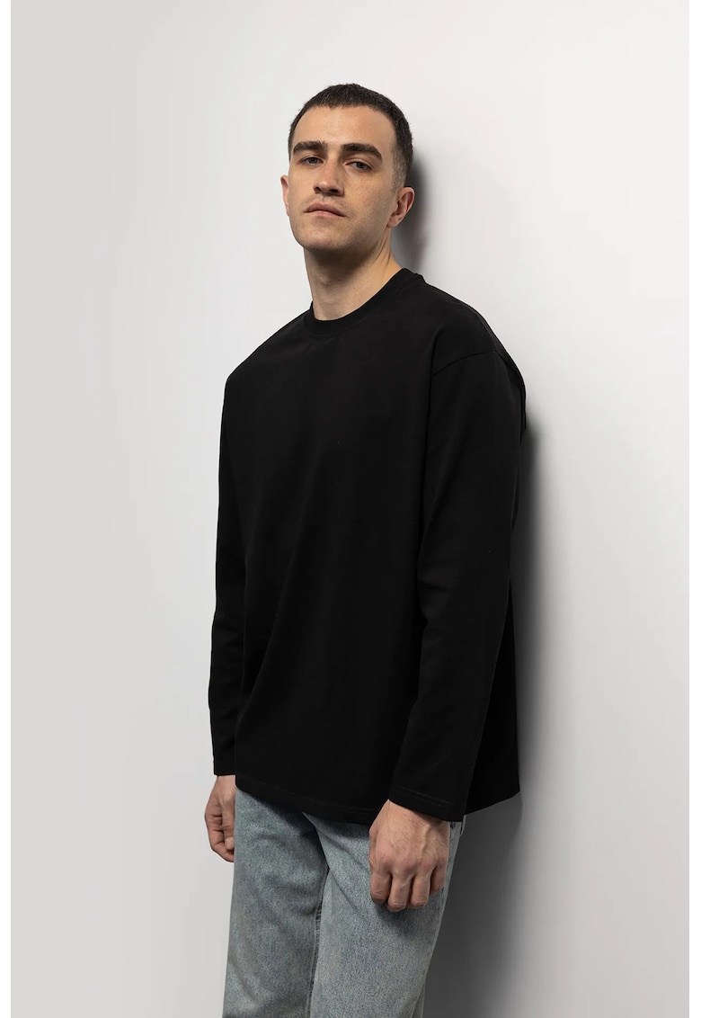 Bluza barbati maneca lunga - guler rotund - elastic - negru - 100% bumbac