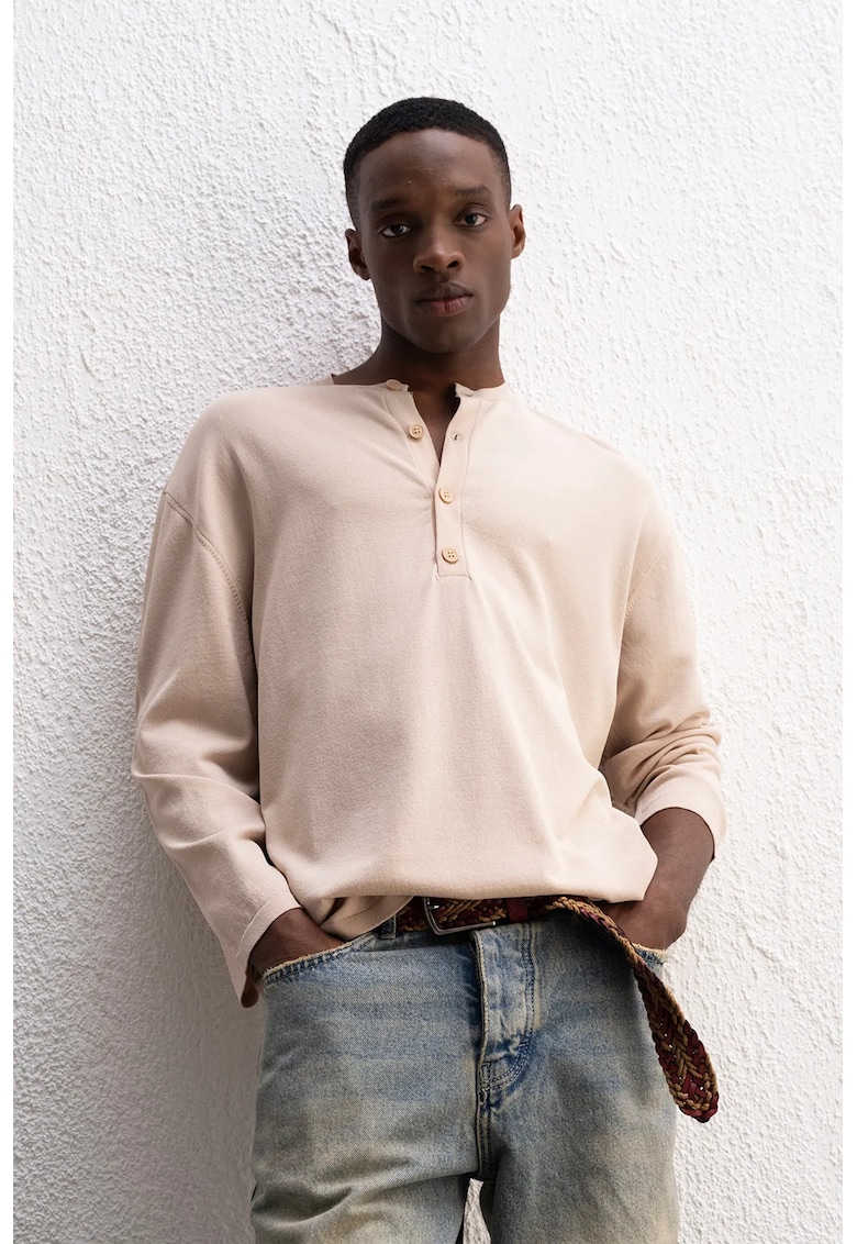 Bluza barbati - Comfort Fit - maneca lunga - guler cu nasturi - natural - 100% bumbac