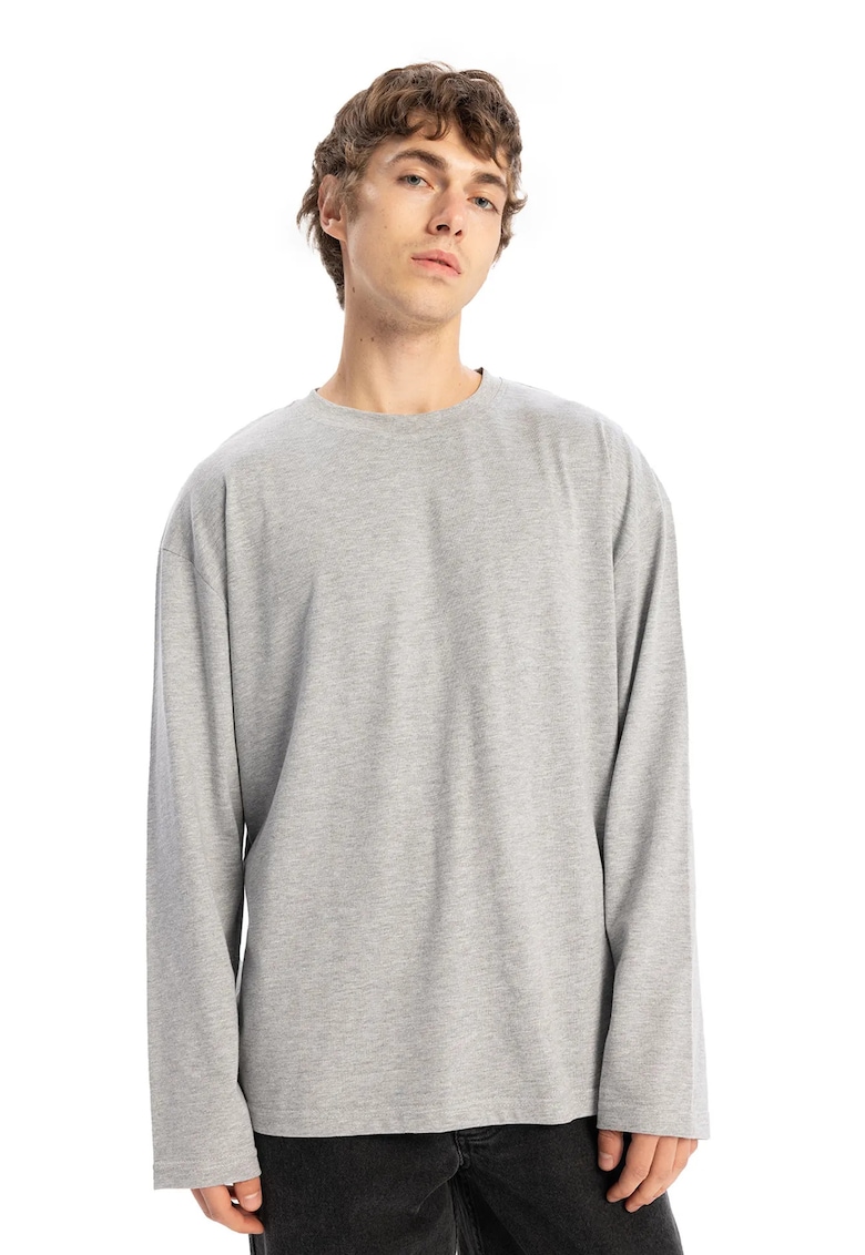 Bluza barbati - maneca lunga - guler rotund - elastic - gri - bumbac
