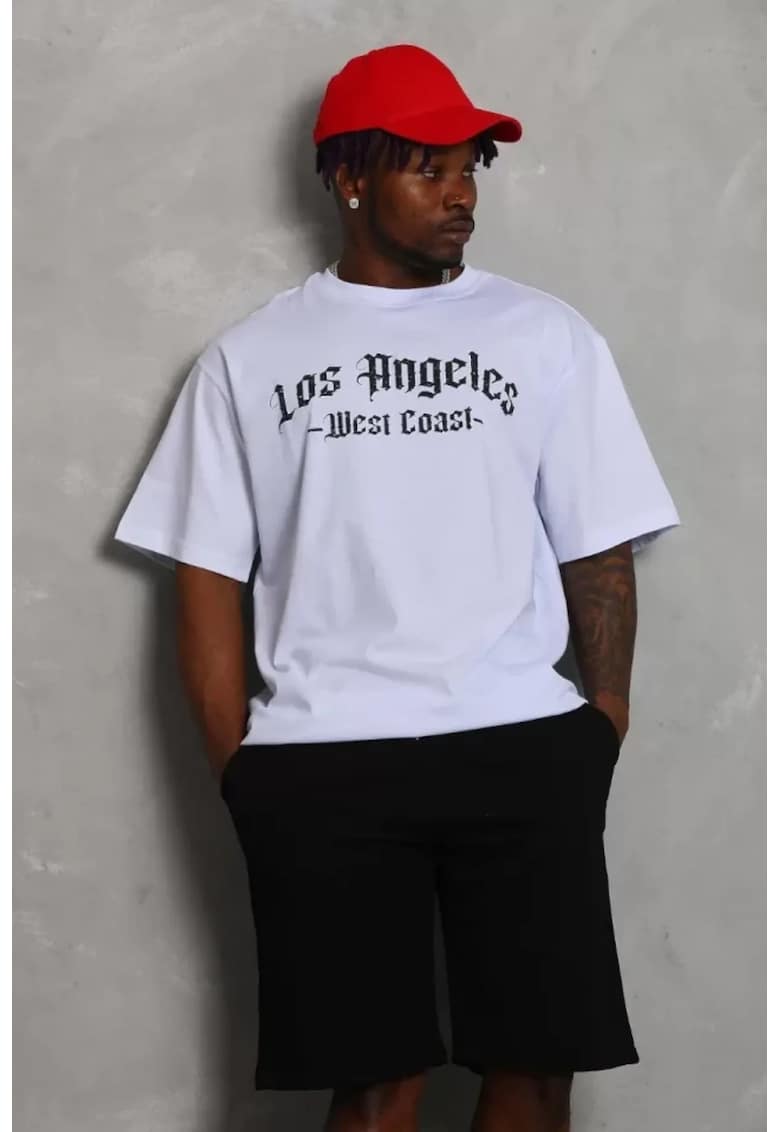 Tricou barbati - supradimensionat - cu imprimeu pe spate - alb - bumbac