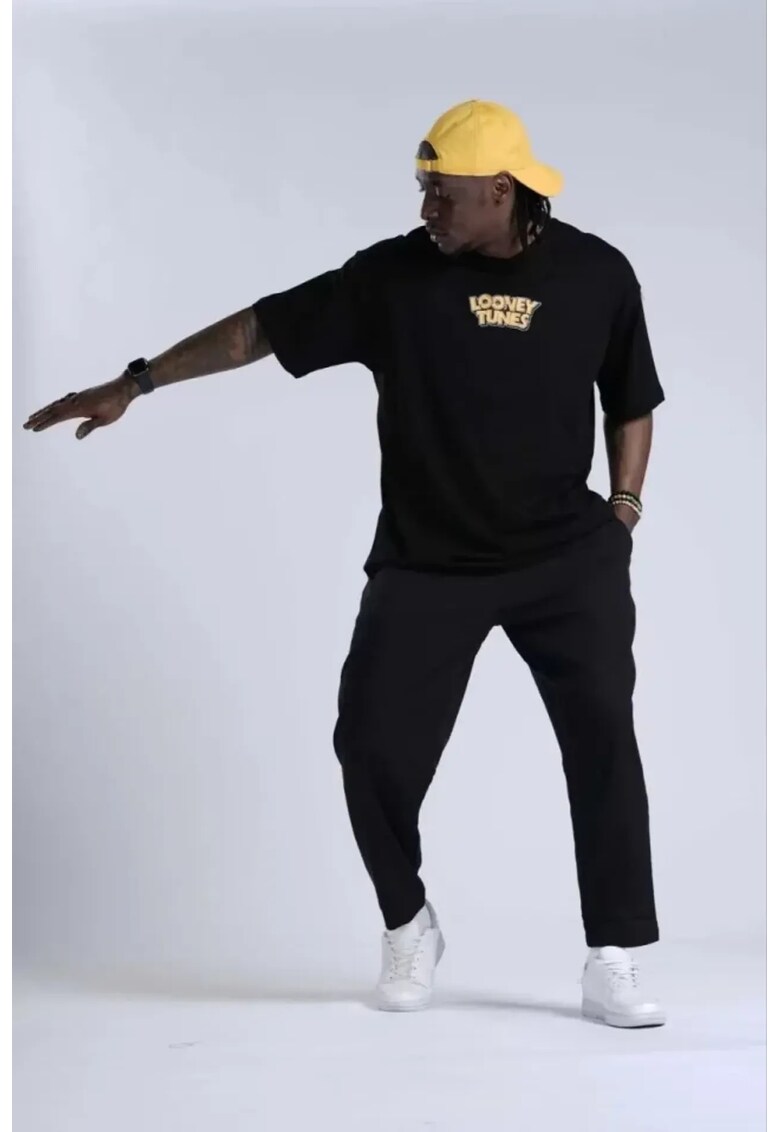 Tricou barbati - supradimensionat - imprimeu pe spate - negru - bumbac