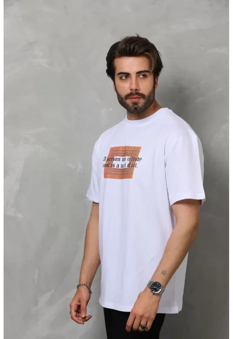 Tricou barbati supradimensionat - alb - bumbac elastic