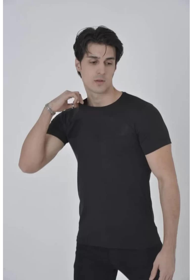 Tricou barbatesc Slim Fit - elastic - negru - bumbac 85%