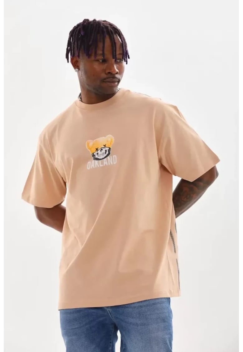 Tricou barbati - supradimensionat - imprimeu pe spate - natural - bumbac - 56697 - Bej