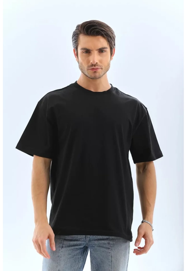 Tricou barbatesc supradimensionat - elastic - negru - bumbac 85%