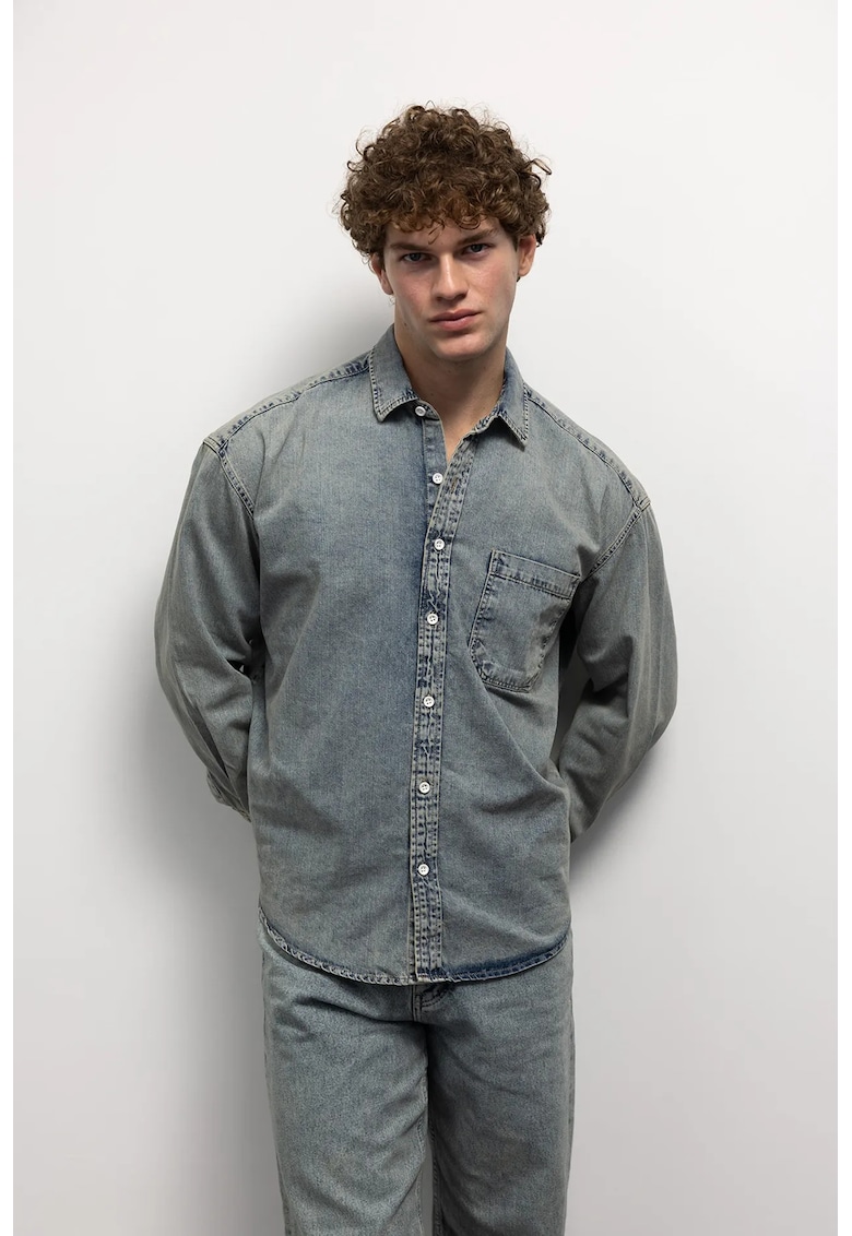 Camasa barbati - regular fit - buzunar - albastru - bumbac -
