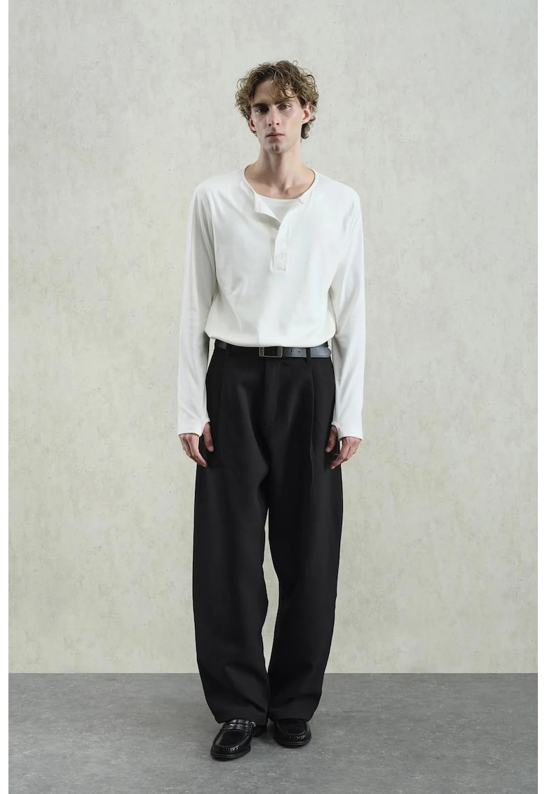 Bluza barbati - maneca lunga - guler in U - alb - bumbac -