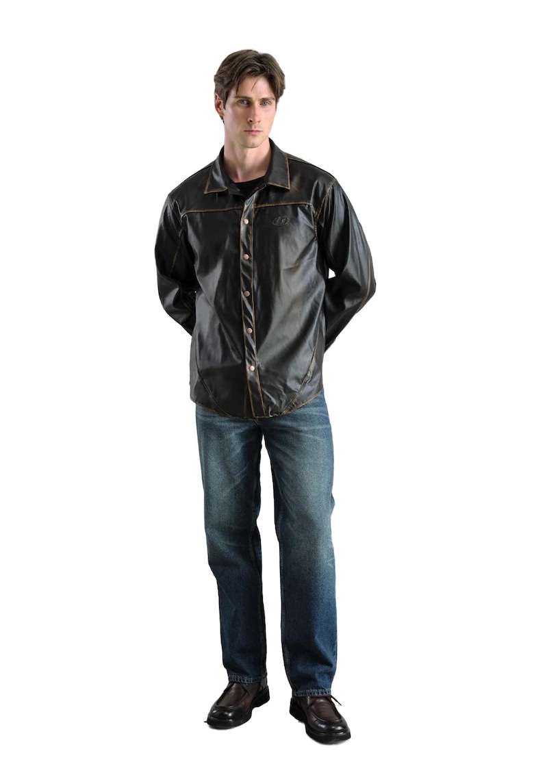 Camasa barbati - Regular Fit - piele ecologica - negru - cu nasturi