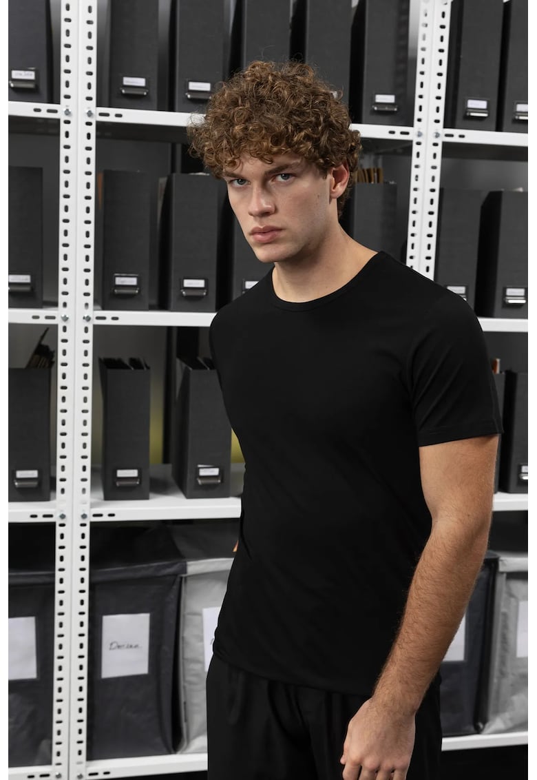 Tricou barbati - Slim Fit - elastic - negru - bumbac -