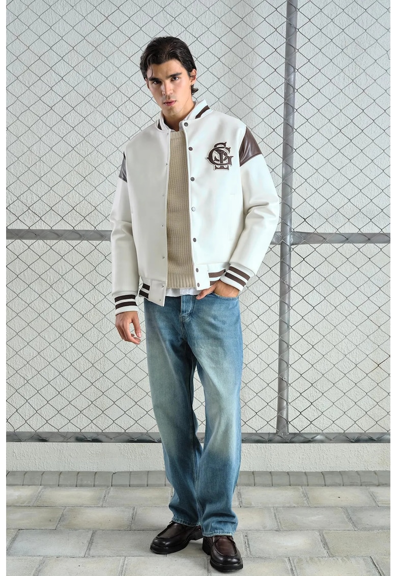 Geaca bomber - piele ecologica - alb - barbati -
