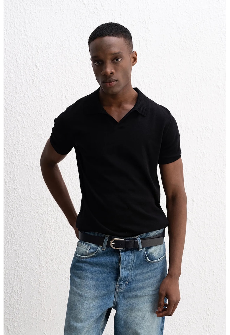 Tricou polo barbati - negru - elastic - 100% bumbac