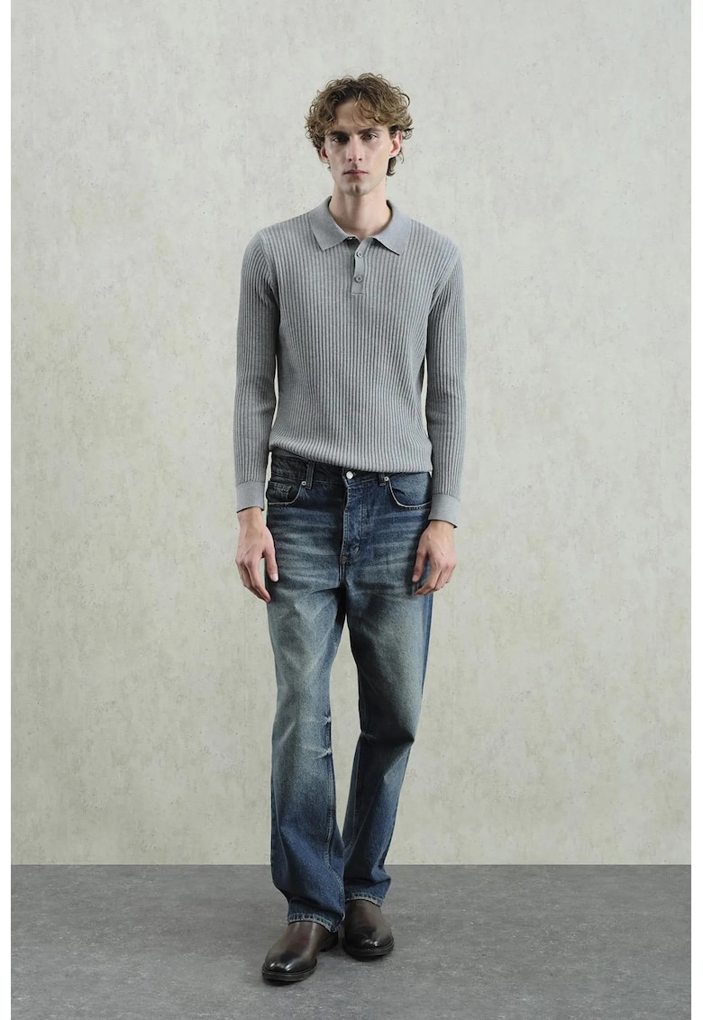 Bluza polo - Slim Fit - elastic - gri - 100% bumbac