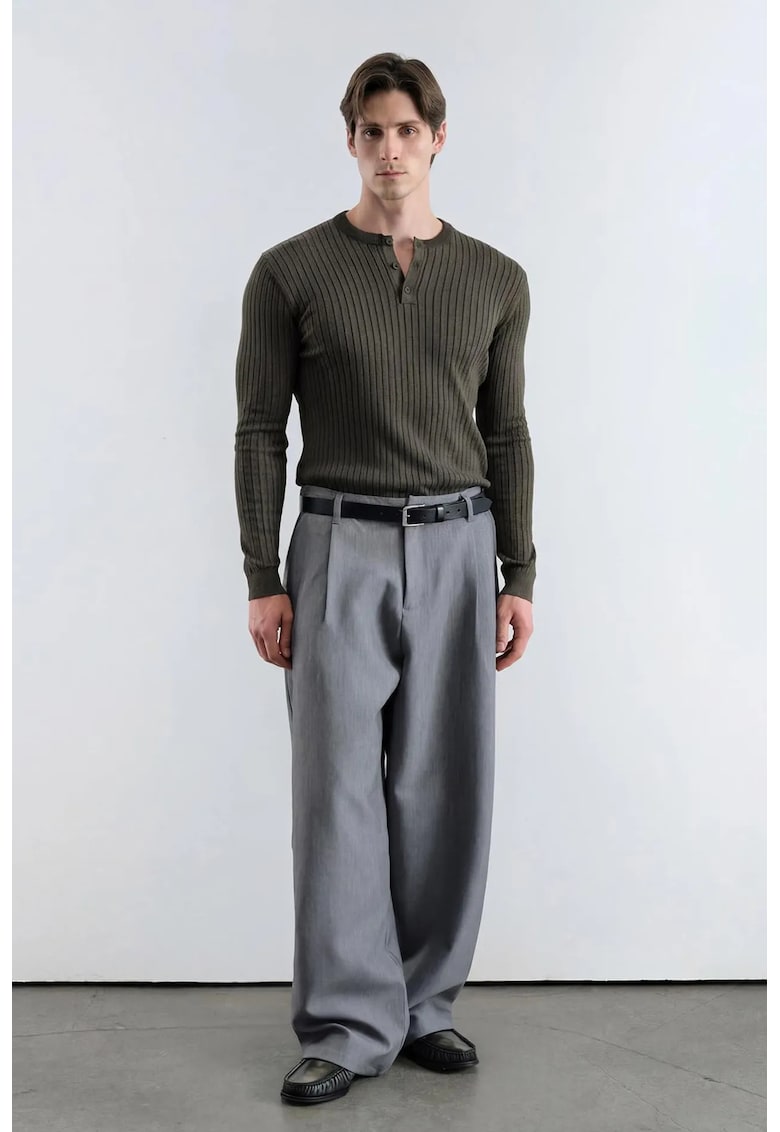 Bluza barbati - Slim Fit - maneca lunga - guler cu nasturi - verde - bumbac