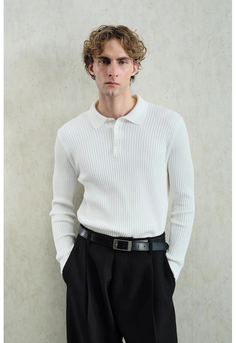 Bluza polo barbati slim fit - alb - elastic - 100% bumbac