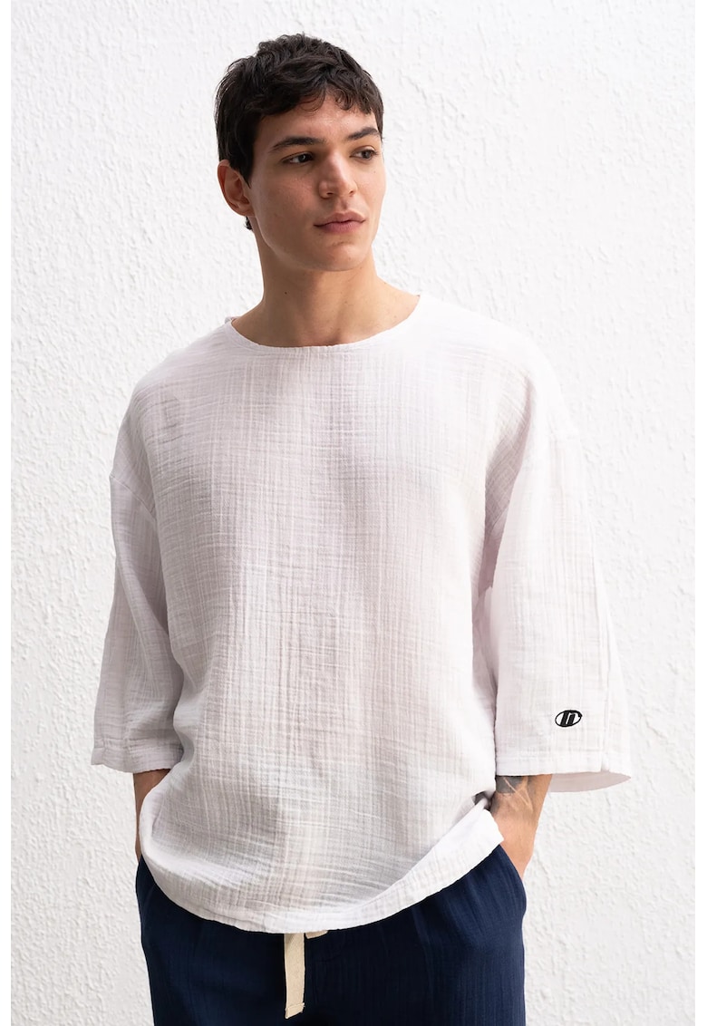 Bluza barbati - cu maneca lunga - brodat - alb - 100% bumbac -