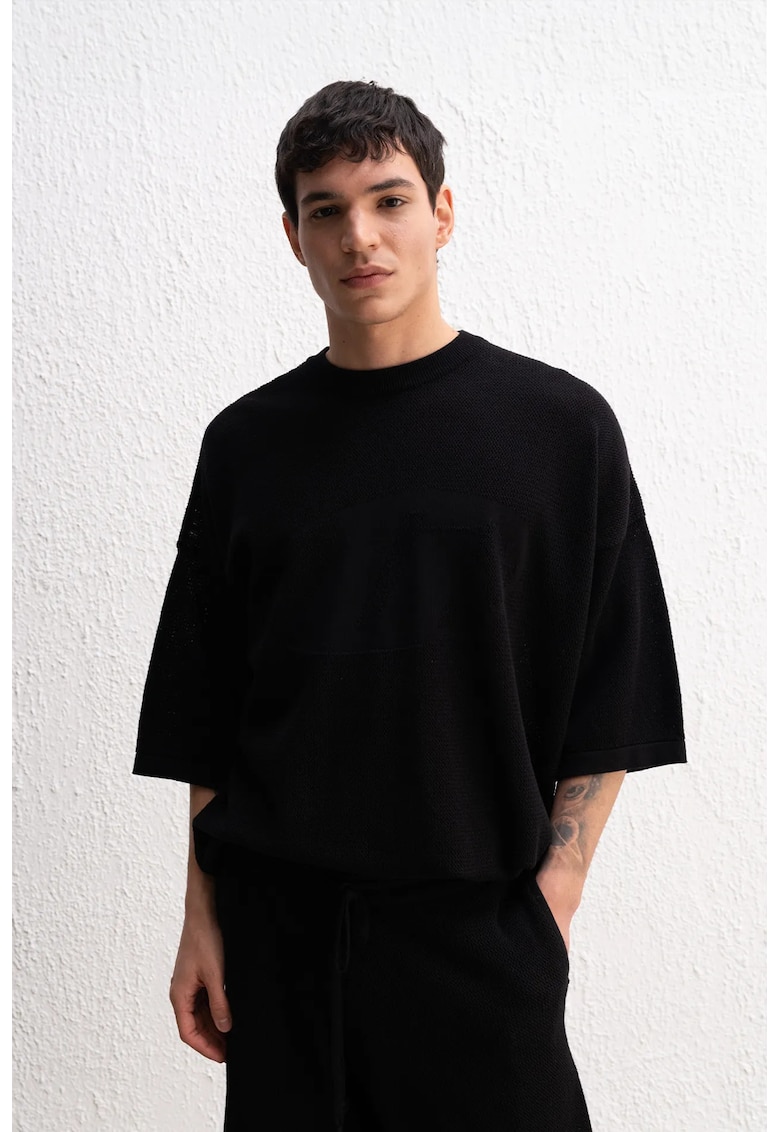 Tricou barbati - oversize - elastic - negru - bumbac
