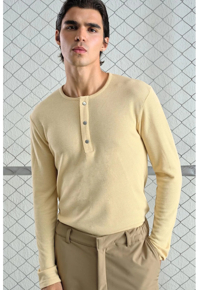 Bluza barbati - Comfort Fit - maneca lunga - guler cu nasturi - natural - elastic