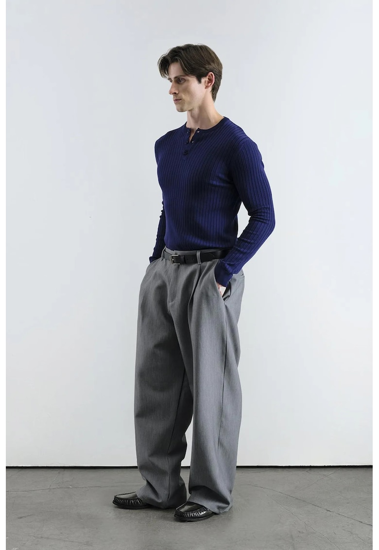 Bluza barbati - Slim Fit - guler cu nasturi - albastru - bumbac
