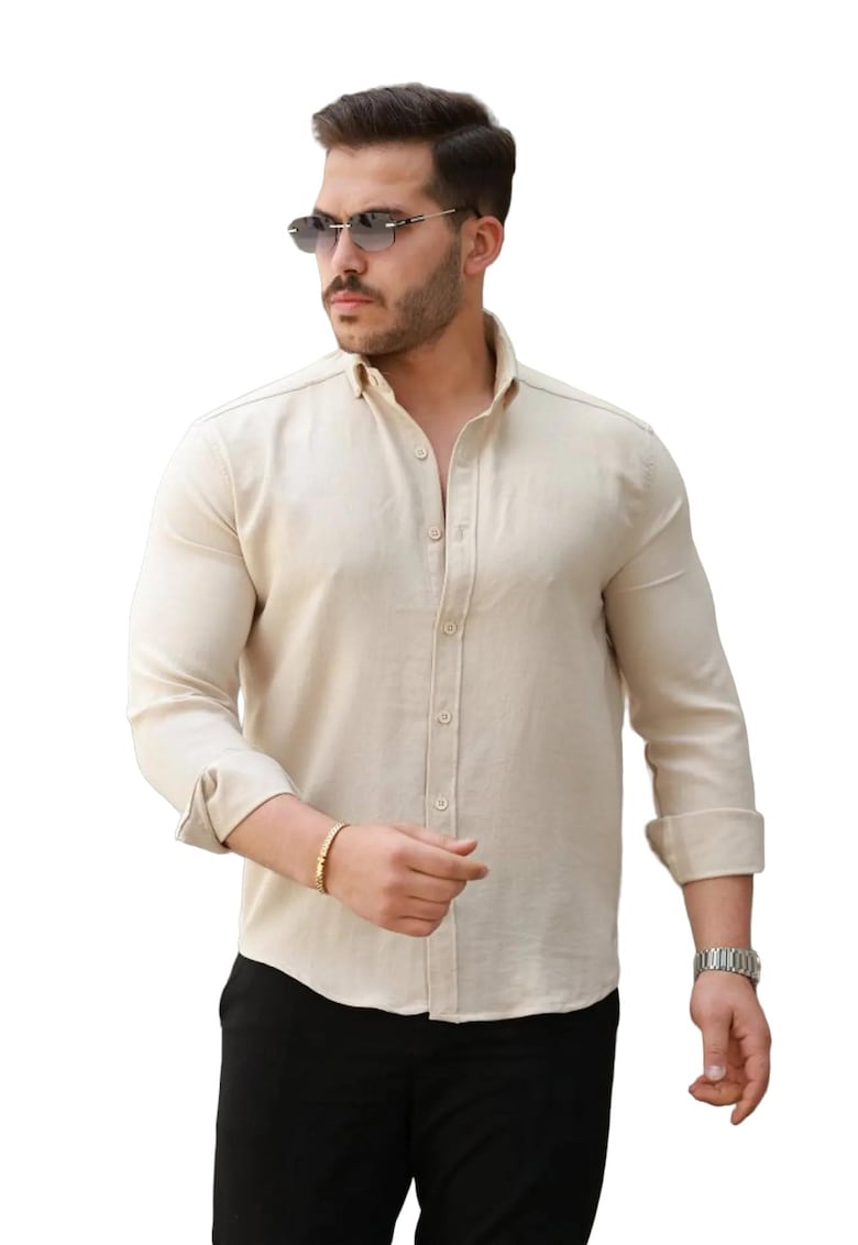 Camasa barbati - Regular Fit - texturata - bej - bumbac/poliester/elastan