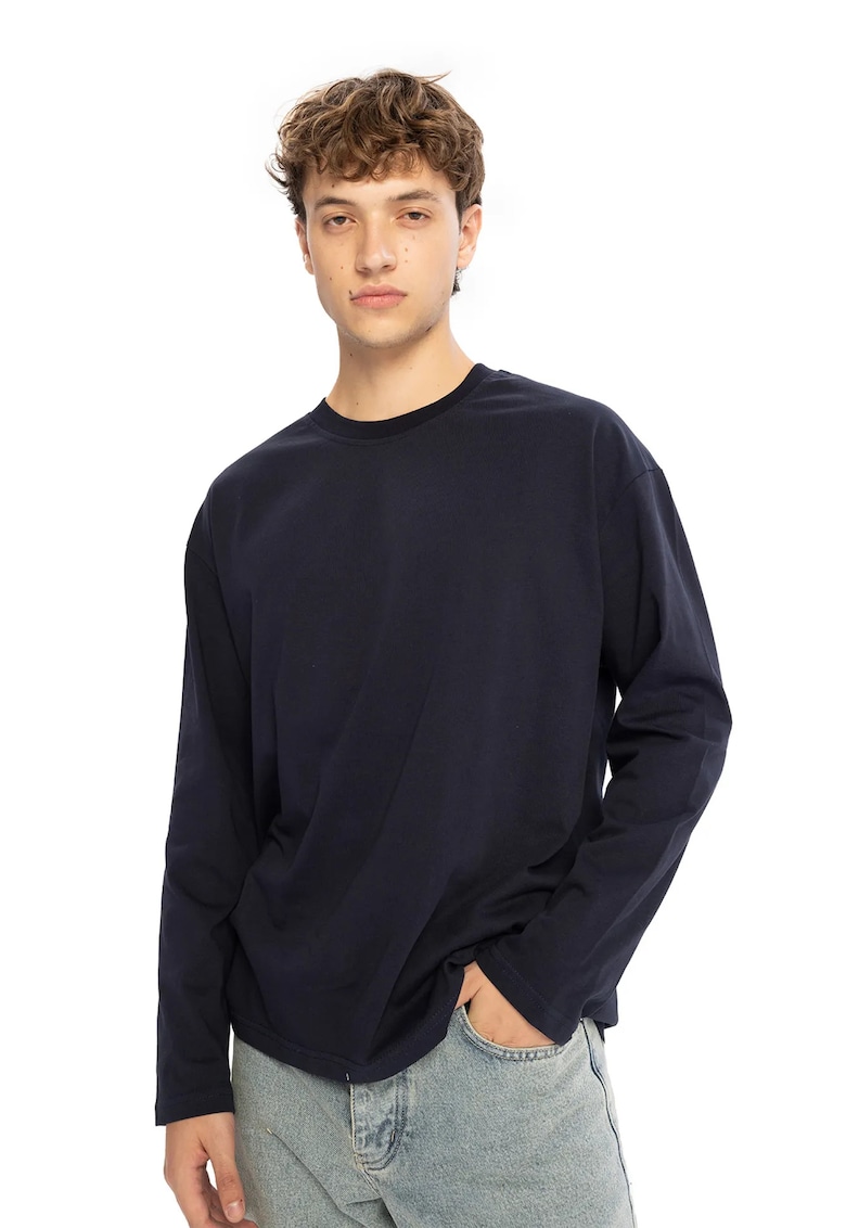 Bluza barbati - bumbac - maneca lunga - guler rotund - albastru
