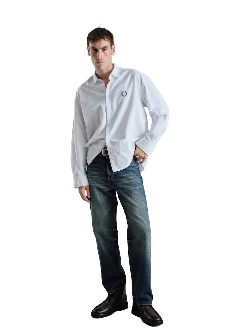 Camasa barbati - brodata - alb - bumbac - maneca lunga - croiala regular fit