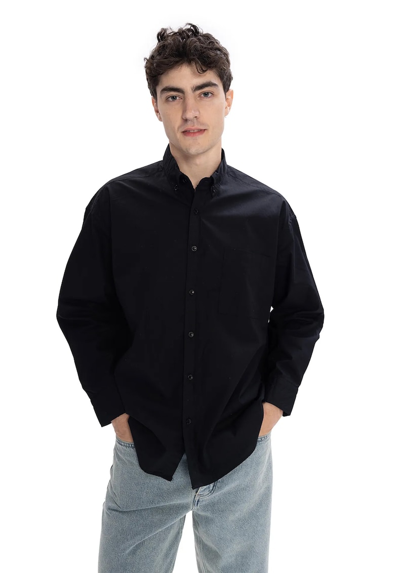Camasa barbati - Regular Fit - maneca lunga - negru - bumbac-elastan