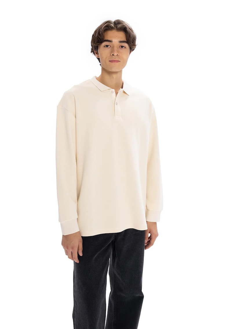 Bluza polo Comfort Fit - cu detalii nasturi - natural - poliester