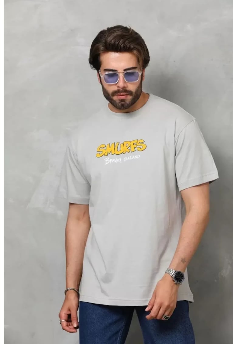 Tricou barbati - imprimeu pe spate - gri - bumbac