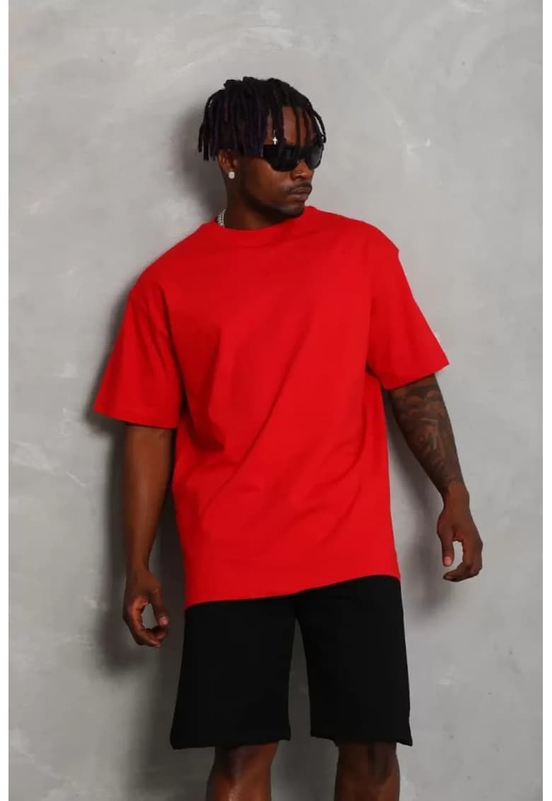 Tricou barbati - supradimensionat - rosu - bumbac/poliester/elastan