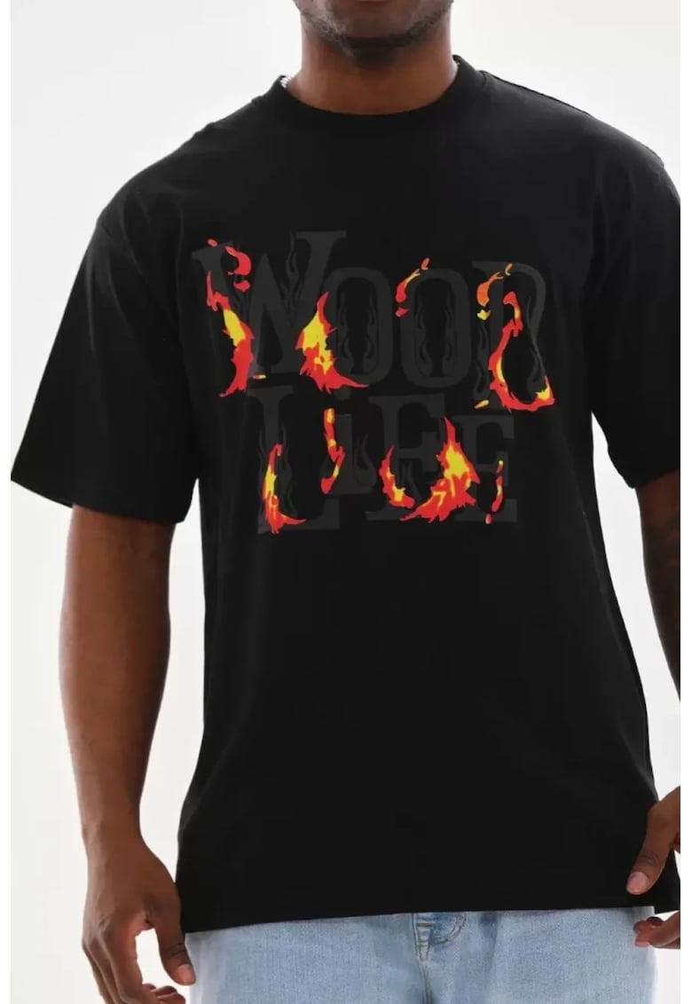 Tricou barbatesc supradimensionat - negru - bumbac - imprimeu pe spate