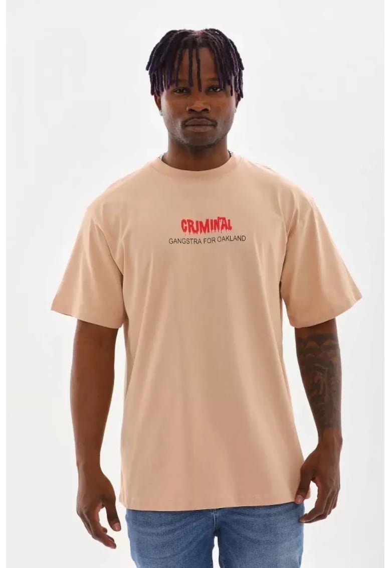 Tricou barbati - supradimensionat - imprimeu pe spate - natural - bumbac