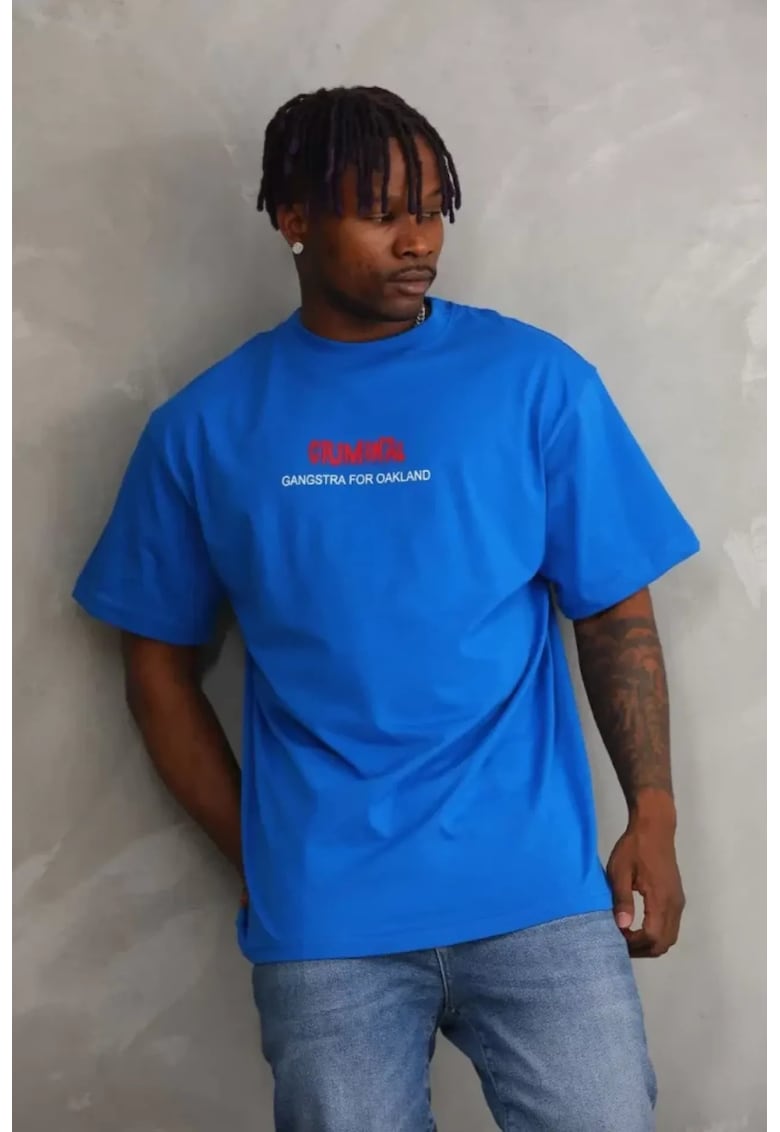 Tricou barbati supradimensionat - imprimeu pe spate - albastru - bumbac