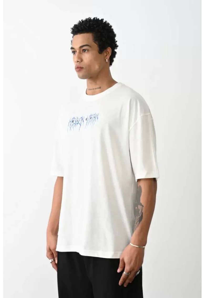 Tricou barbati - supradimensionat - imprimeu pe spate - alb - bumbac