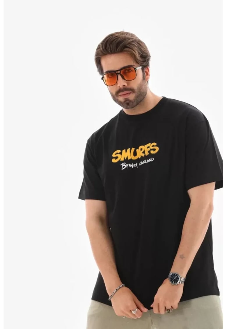 Tricou barbati supradimensionat - elastic - negru - bumbac 85%