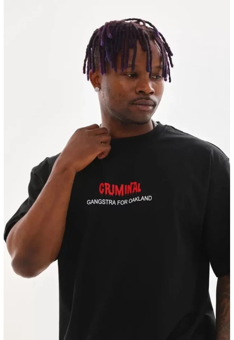Tricou barbati - imprimeu pe spate - negru - bumbac