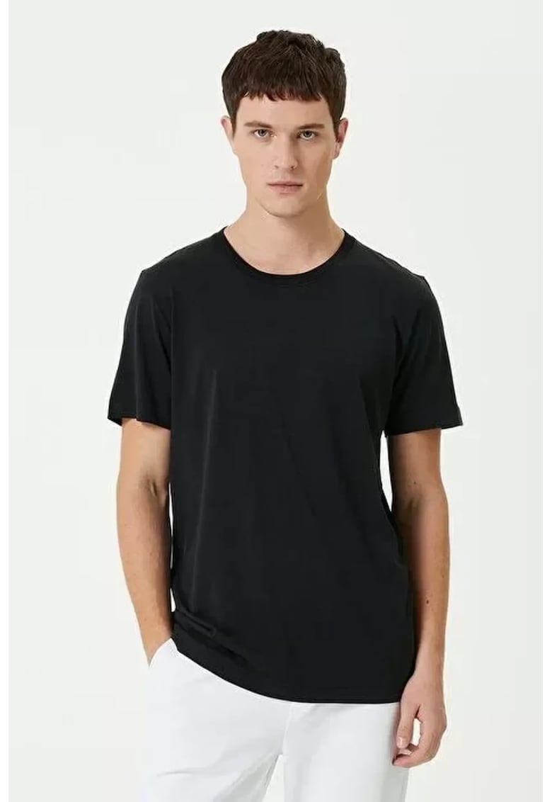 Tricou barbati guler rotund - elastic - negru - bumbac 85%