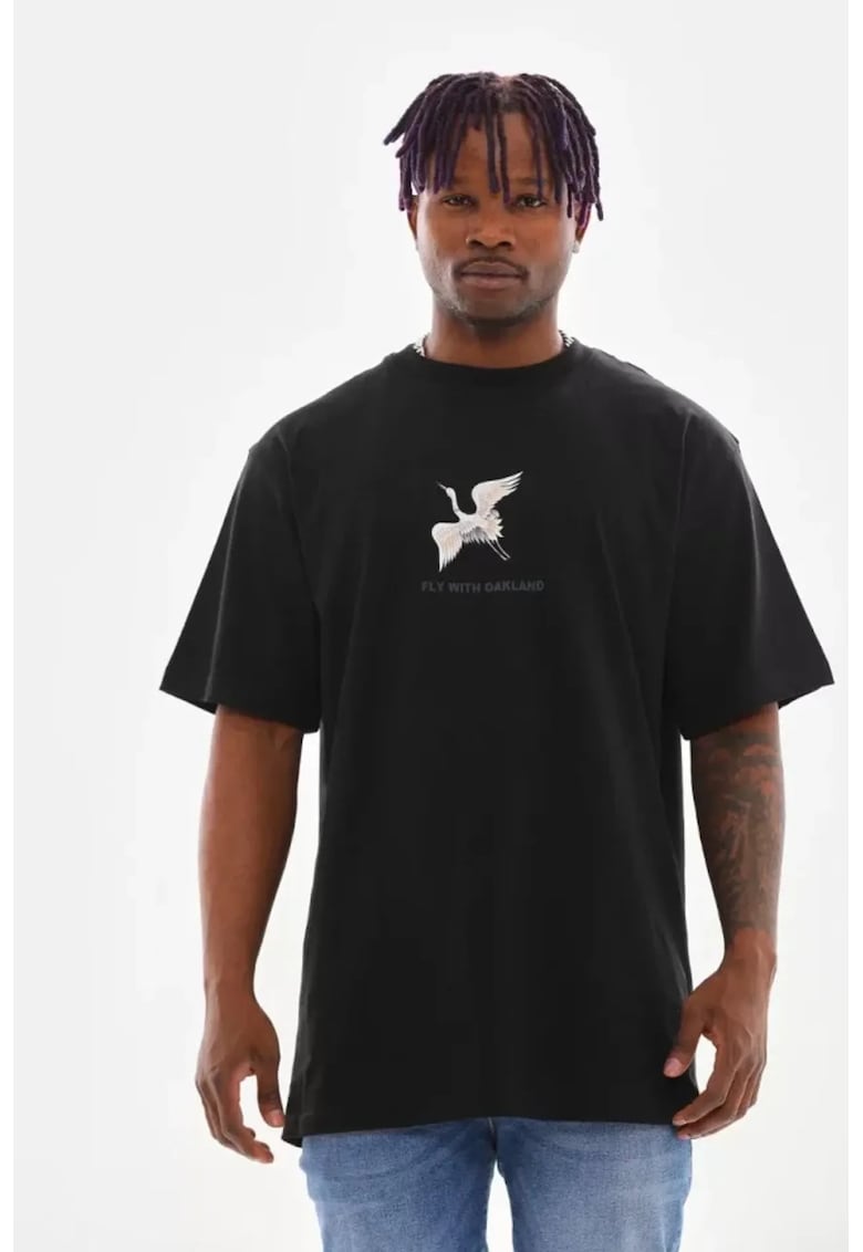 Tricouri barbati - tricou supradimensionat - negru - bumbac-elastan