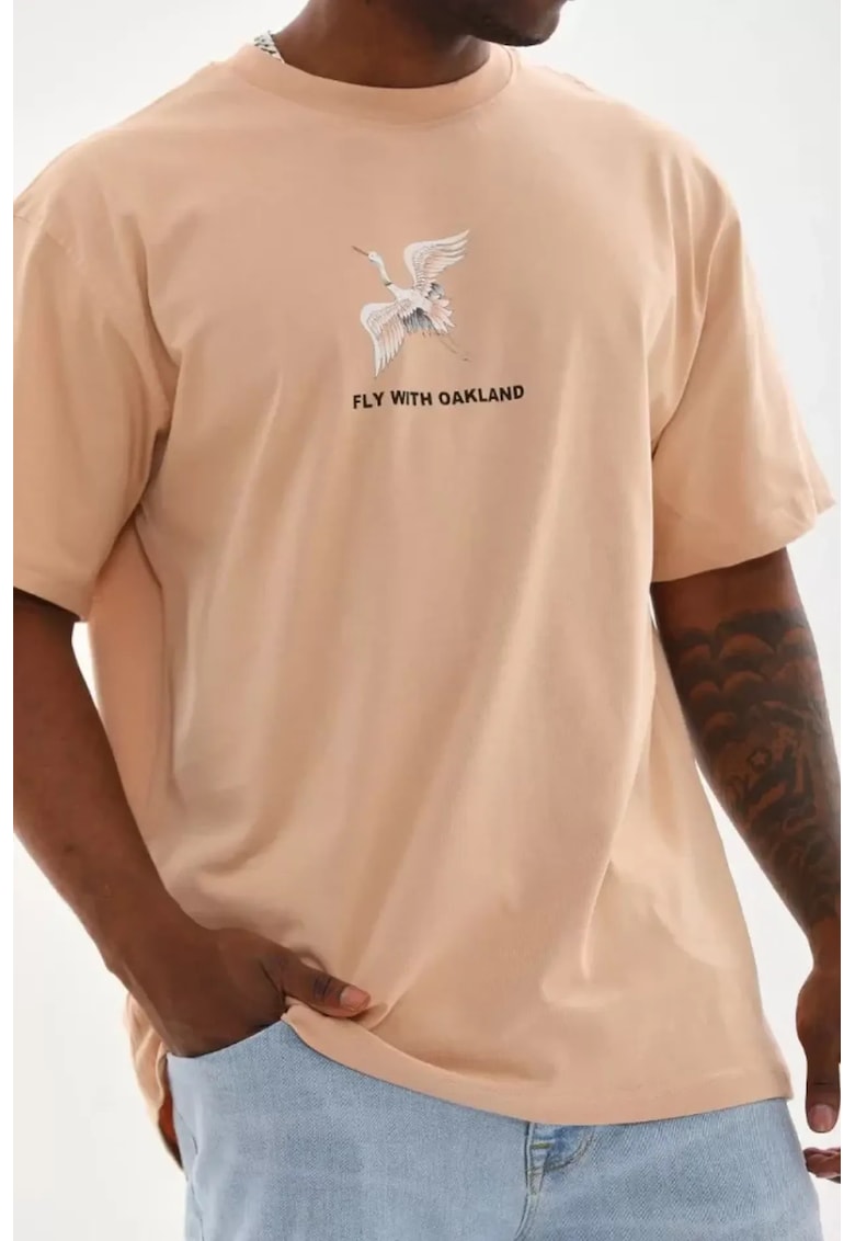 Tricou barbati supradimensionat - imprimeu pe spate - natural - bumbac