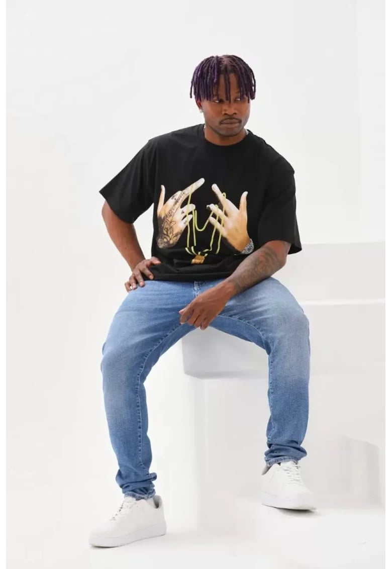 Tricou barbati - supradimensionat - negru - bumbac