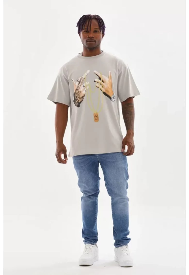 Tricou barbati supradimensionat - elastic - gri - bumbac 85%