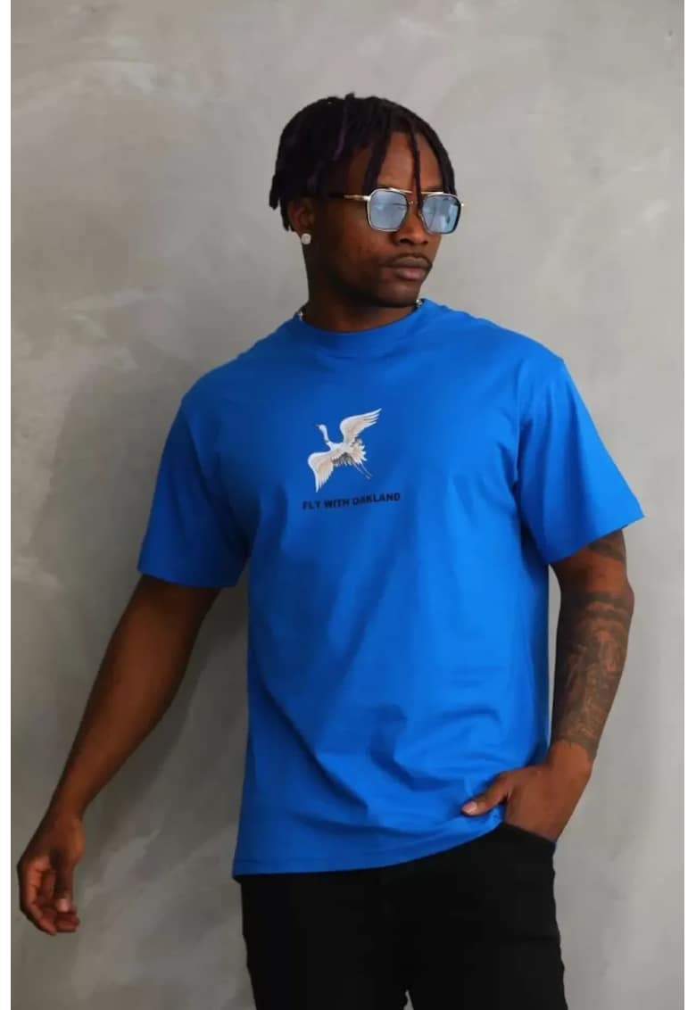 Tricou barbati supradimensionat - imprimeu - albastru - bumbac 85%