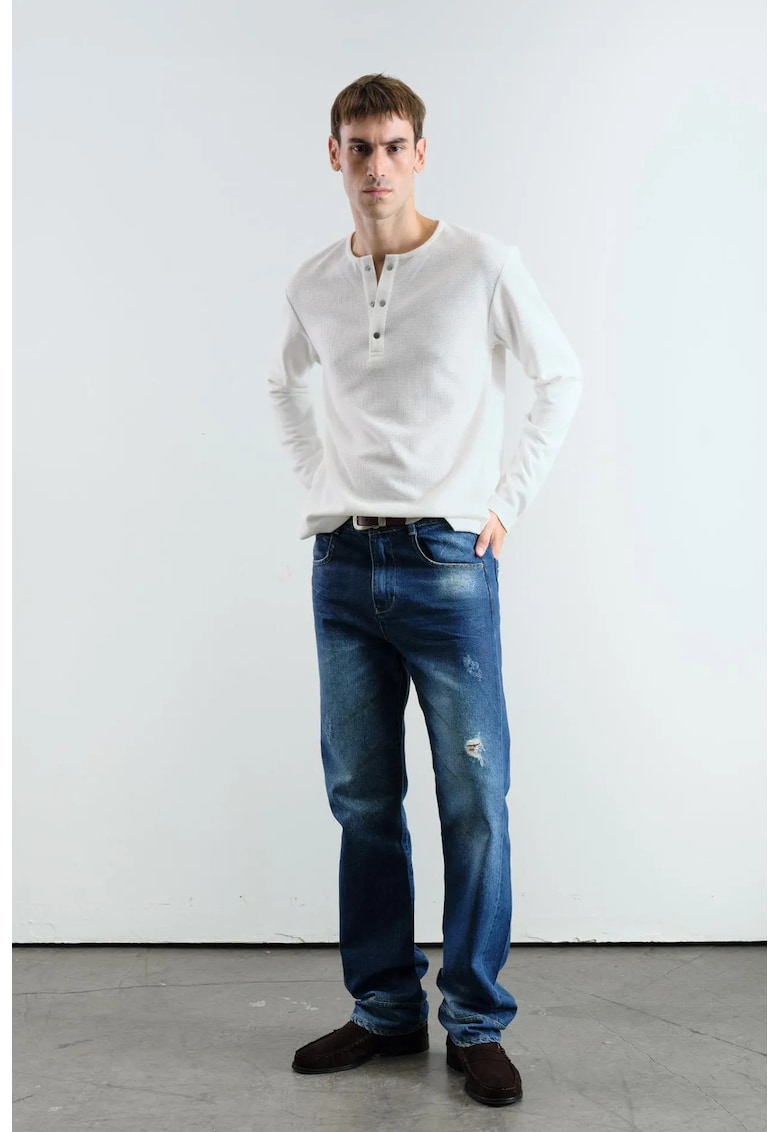 Bluza barbati - Slim Fit - guler cu nasturi - alb - amestec poliester-viscoza - Alb
