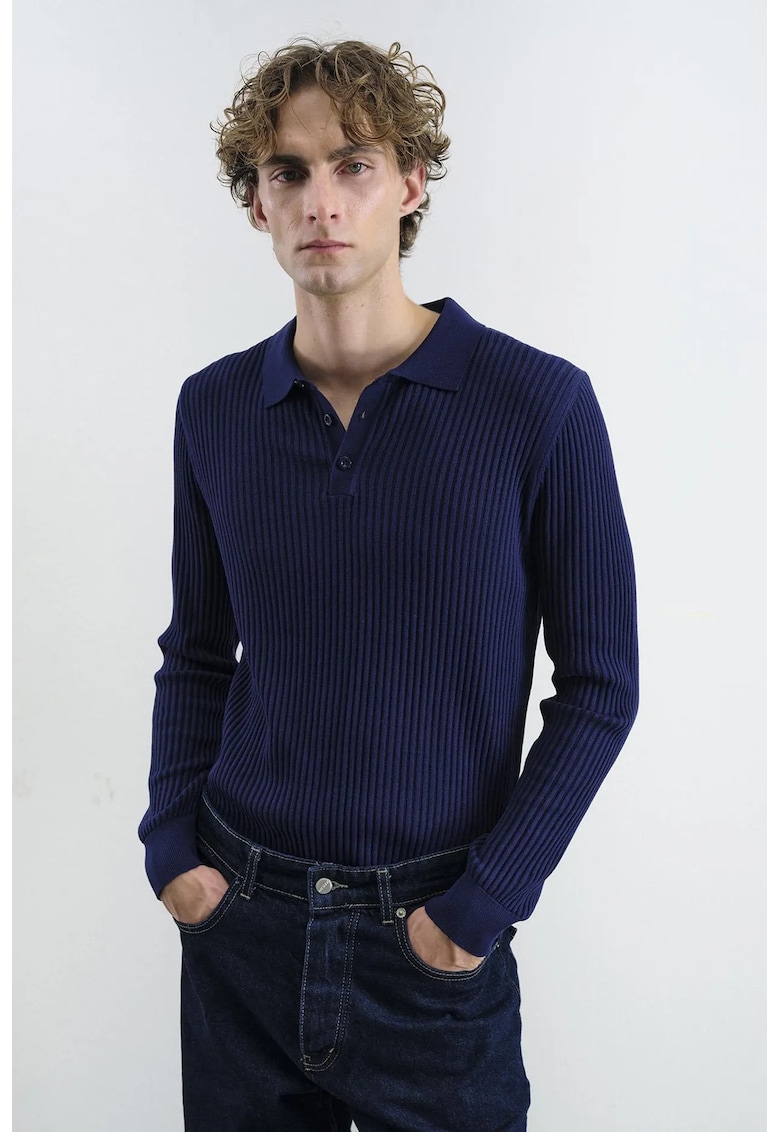 Bluza polo barbati Slim Fit - albastru - elastic - 100% bumbac
