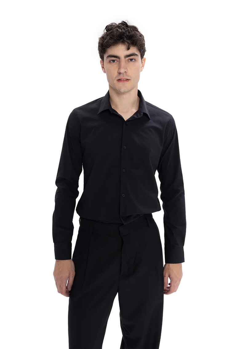 Camasa barbati - Slim Fit - negru - bumbac - cu nasturi