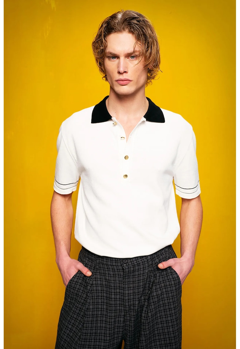 Tricou polo Slim Fit - elastic - alb - 100% bumbac -