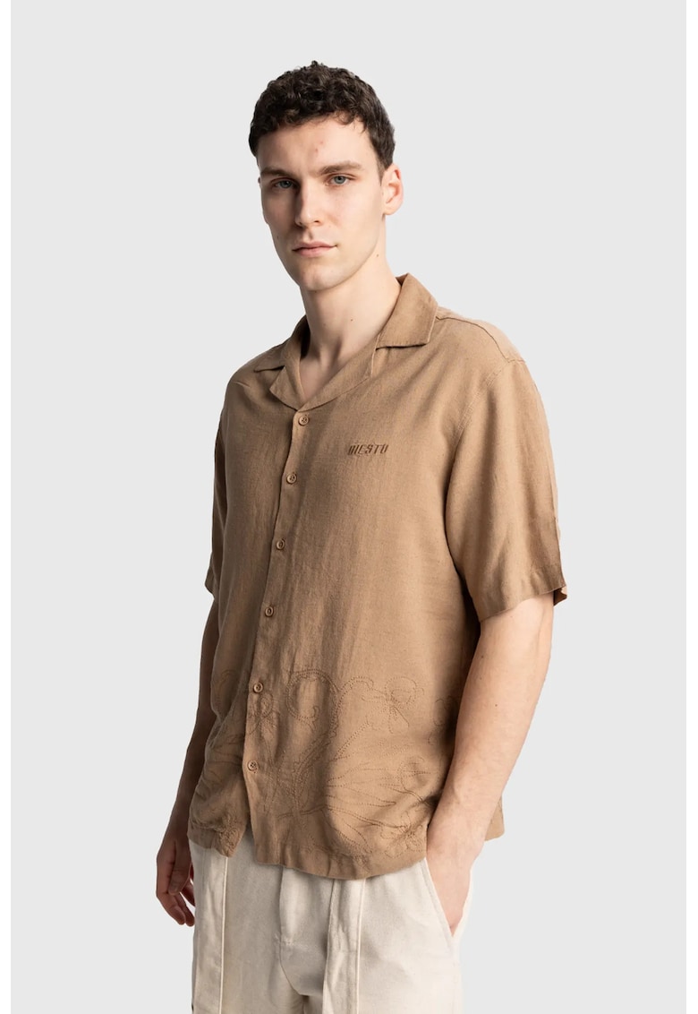 Camasa barbati - cu maneca scurta - broderie - bej - poliester