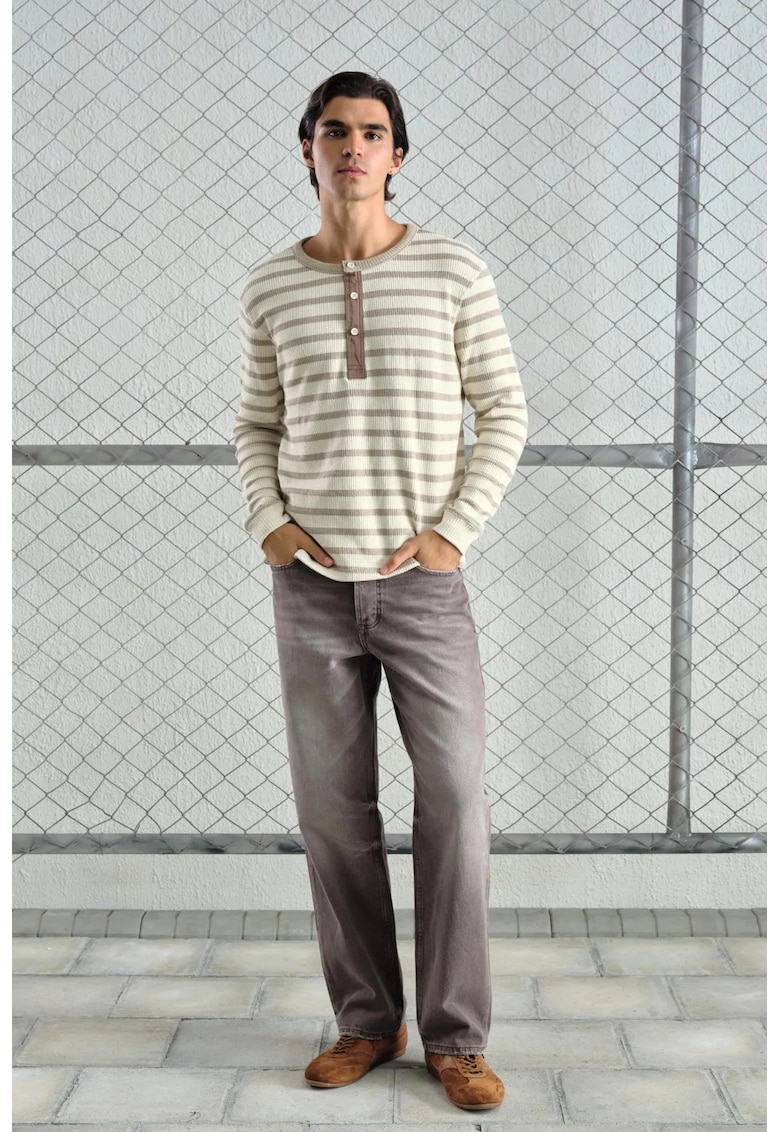 Bluza barbati - cu maneca lunga - dungi - natural - bumbac