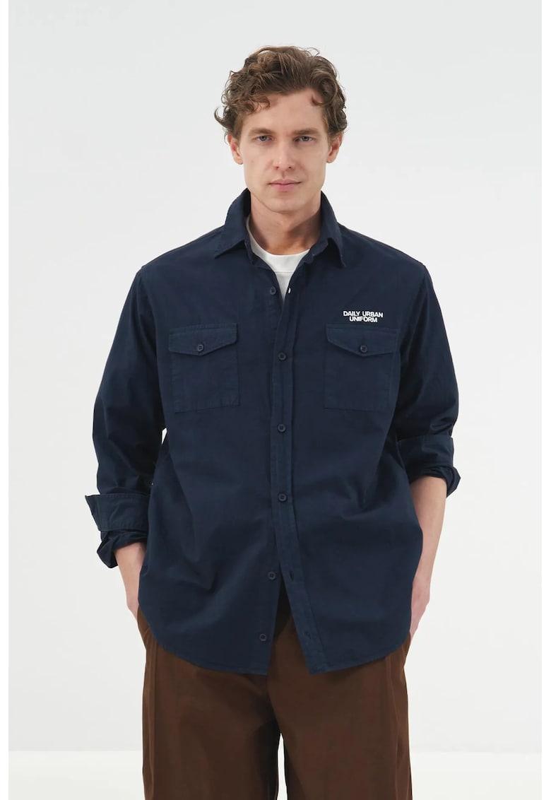Camasa barbati - Regular Fit - buzunar - bleumarin - bumbac