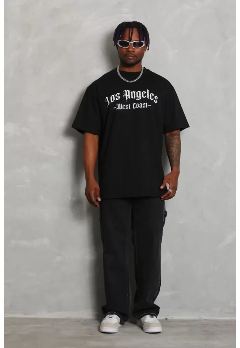 Tricouri barbati - tricou supradimensionat - imprimeu pe spate - negru - bumbac